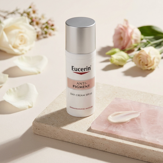 Eucerin Anti-Pigment Day Cream SPF 30 50ml surface with flowers